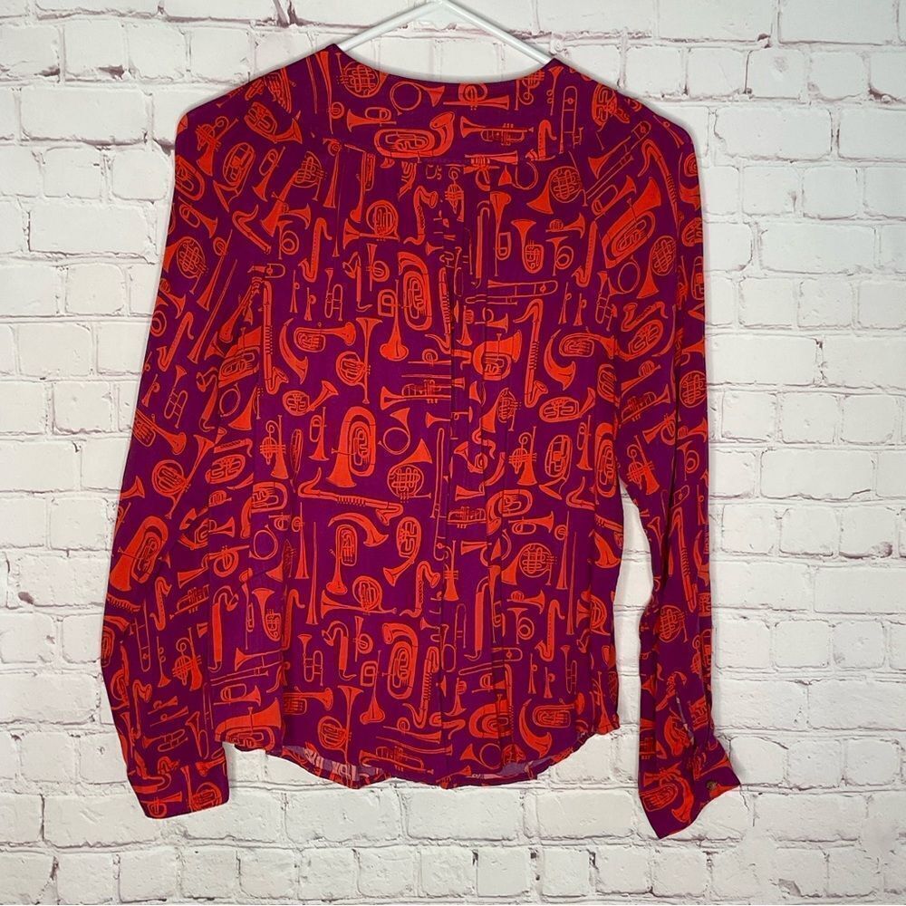 Anthropologie 22 of 52 Conversations Women’s Size US 02 Novelty Print Blouse Top - Picture 6 of 8